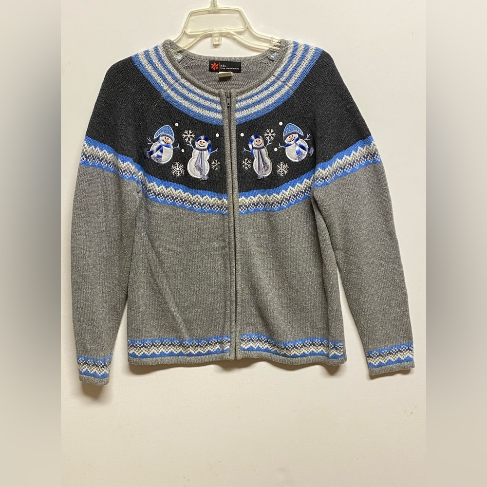 EUC Vintage KBL Group International Christmas Snowman Cardigan SZ M